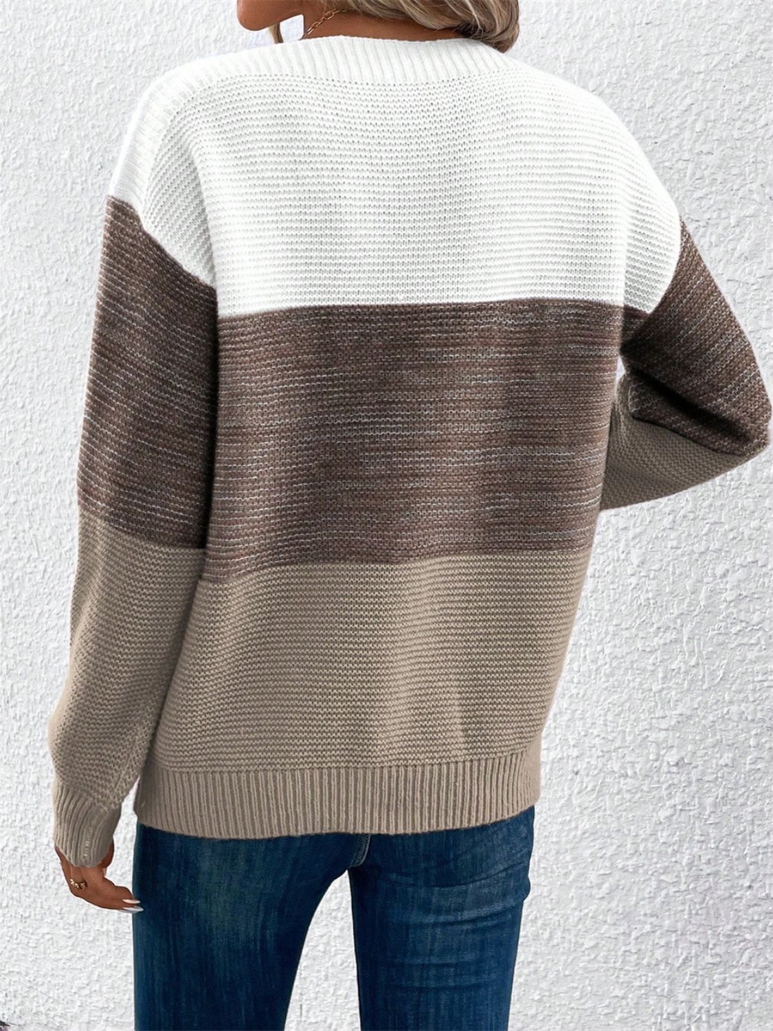 Color Block Drop Shoulder Long Sleeve Sweater - The Goddess Galleries