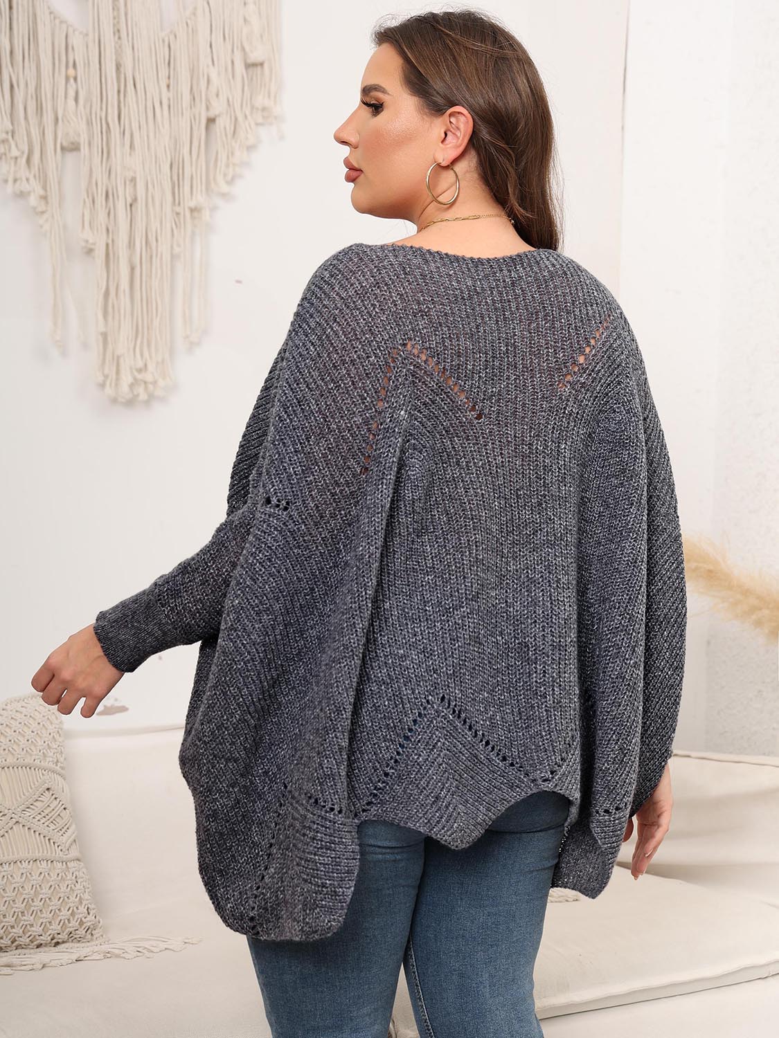 Plus Size Round Neck Batwing Sleeve Sweater - The Goddess Galleries