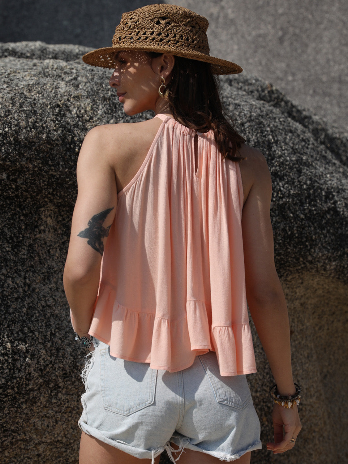 Ruched Peplum Round Neck Tank - The Goddess Galleries