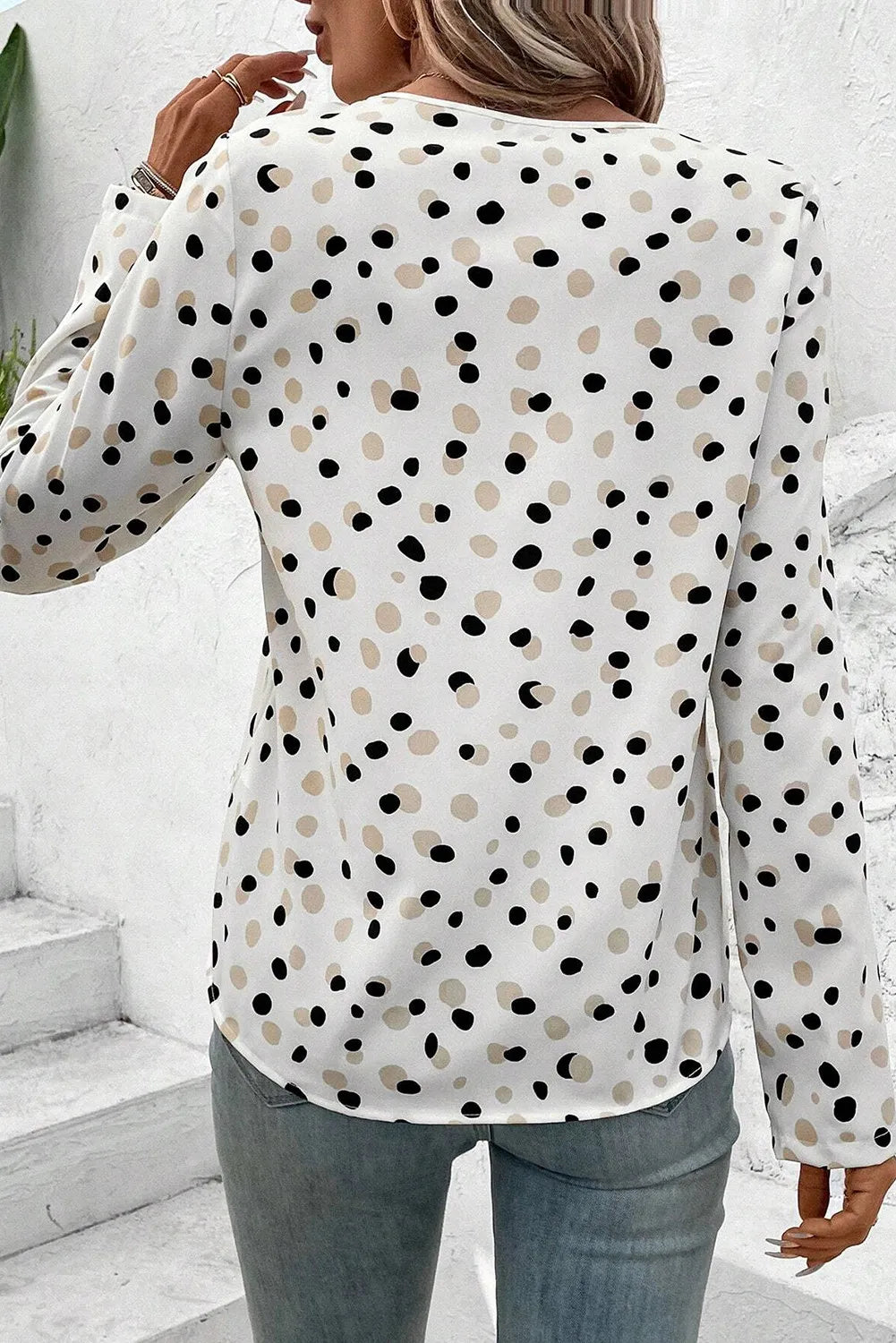 Printed V-Neck Long Sleeve Blouse - The Goddess Galleries