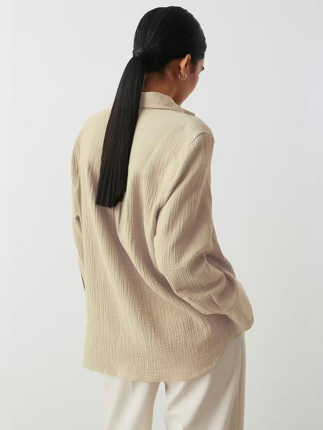 Textured Collared Neck Long Sleeve Shirt - The Goddess Galleries