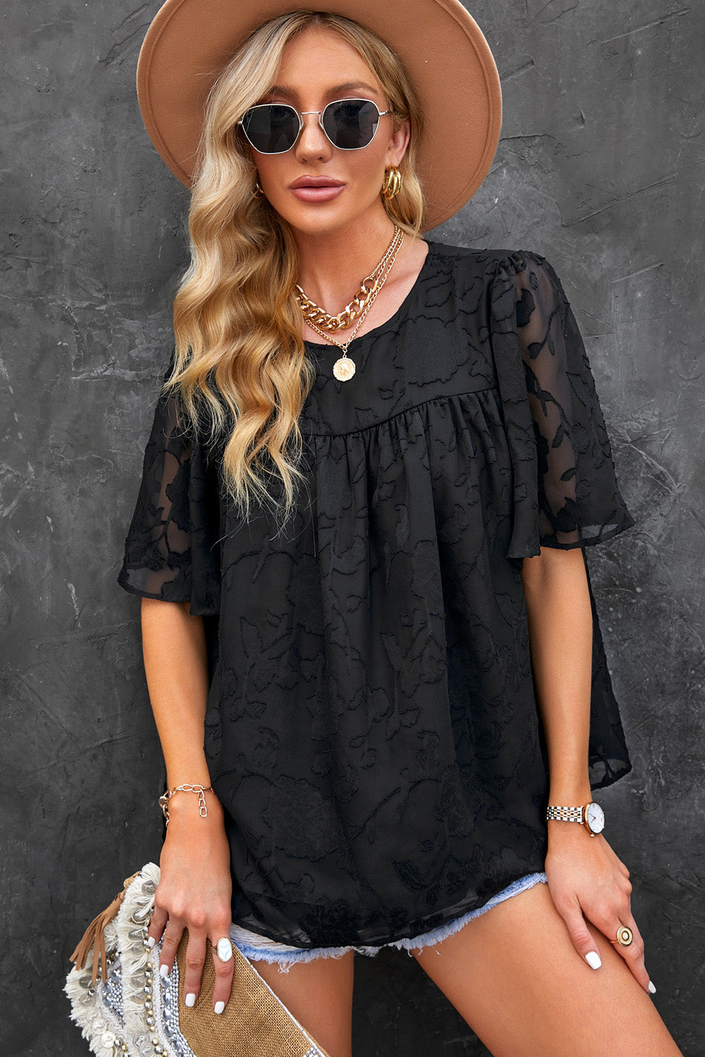 Round Neck Puff Sleeve Blouse - The Goddess Galleries