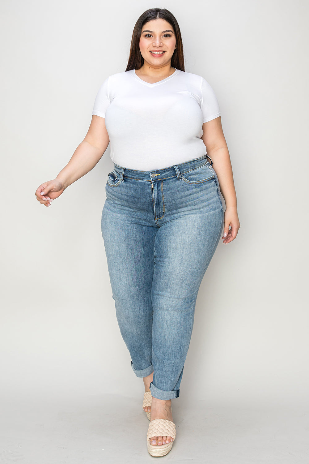 Judy Blue Full Size Cuffed Hem Slim Jeans - The Goddess Galleries