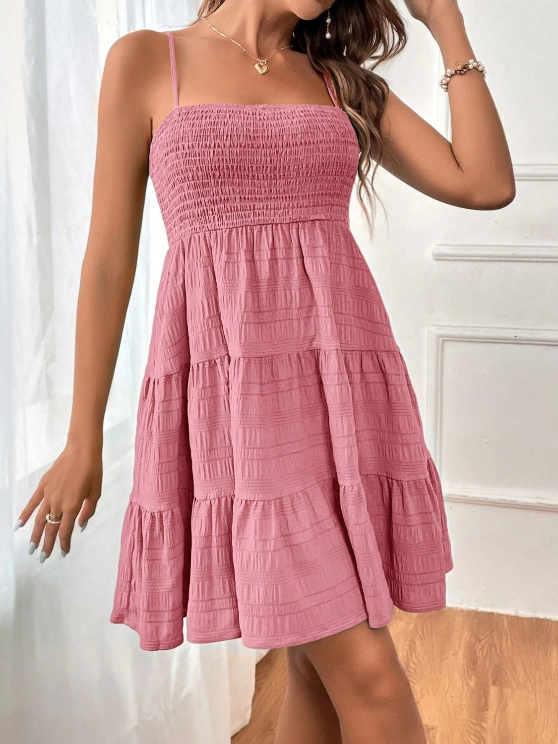 Tiered Smocked Square Neck Cami Dress - The Goddess Galleries