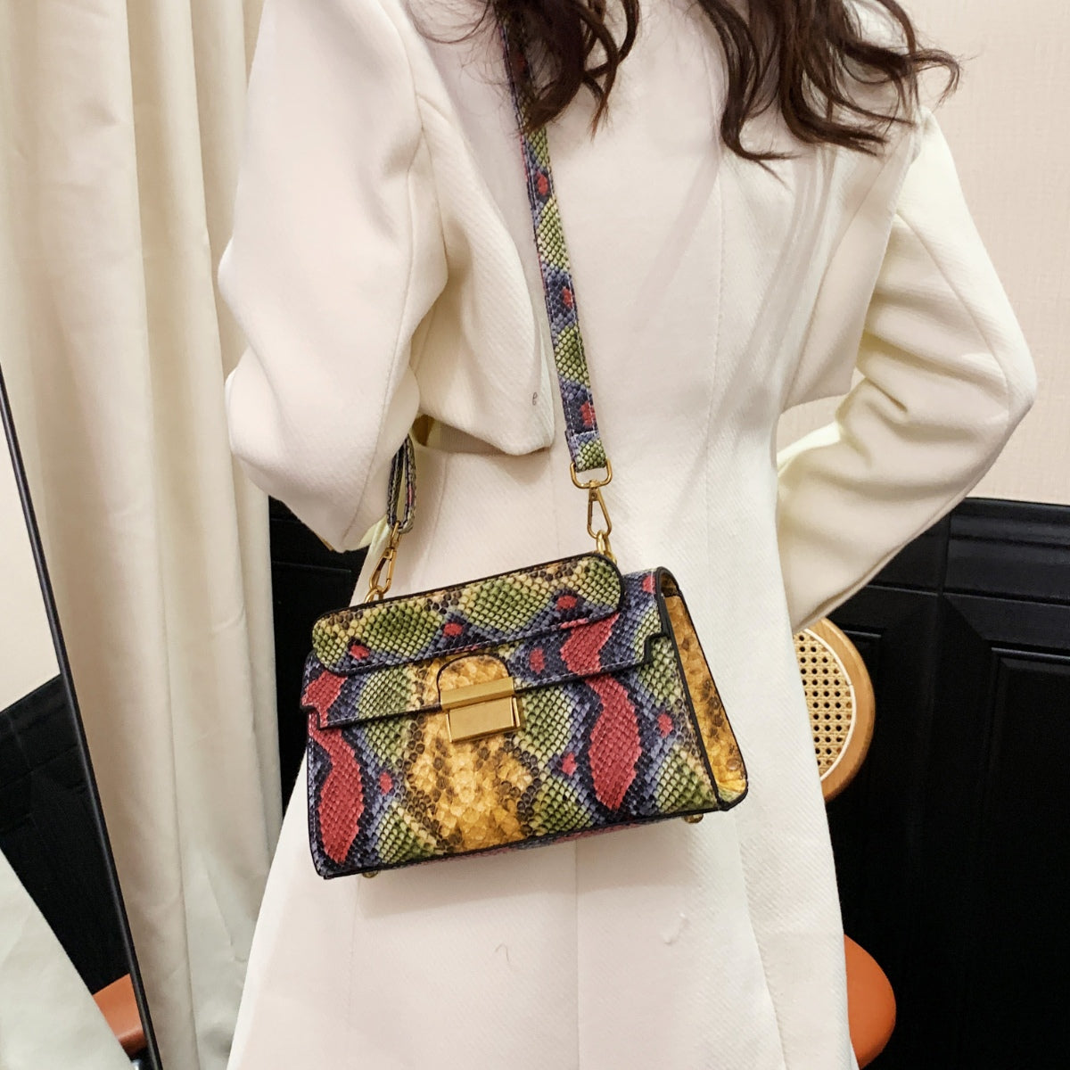 PU Leather Snakeskin Print Crossbody Bag - The Goddess Galleries
