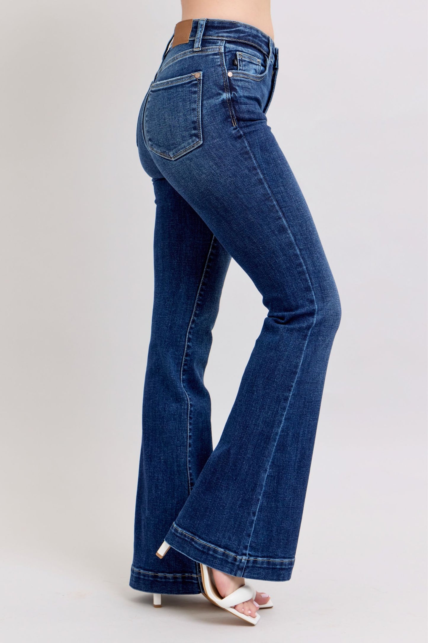 Judy Blue Full Size High Rise Flare Jeans with Pockets Plus Size - The Goddess Galleries