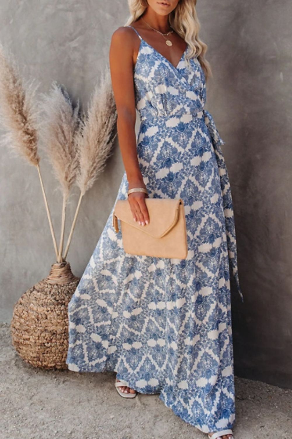 Printed Tied Maxi Cami Dress - The Goddess Galleries