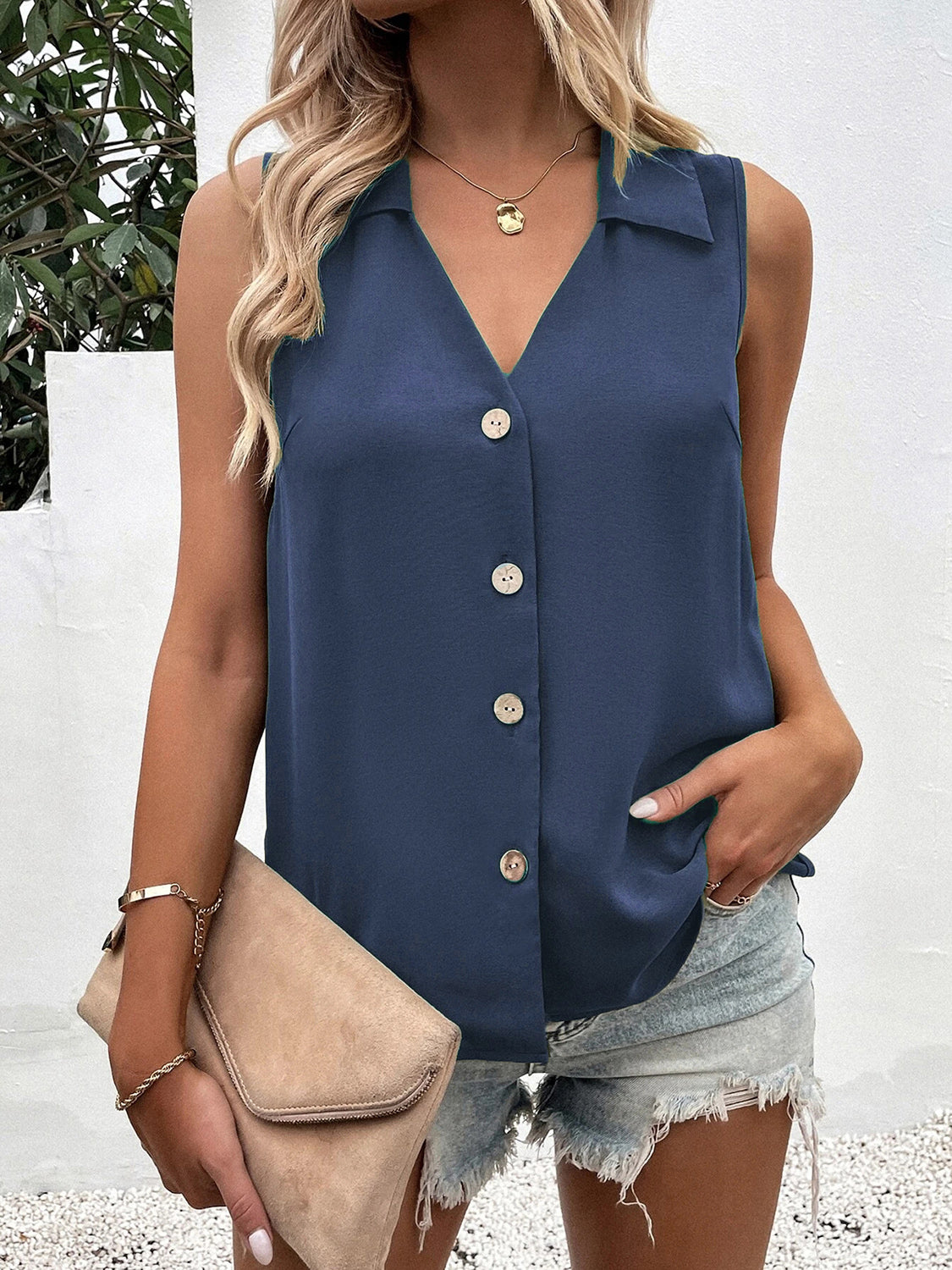 Full Size Johnny Collar Button Up Tank - The Goddess Galleries
