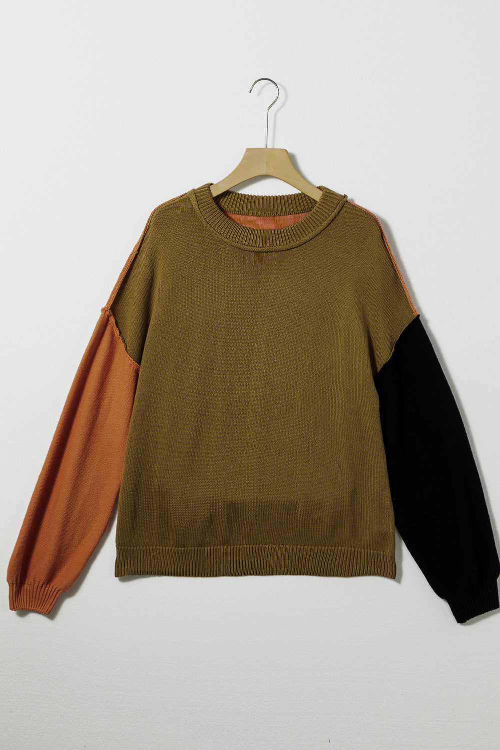 Contrast Round Neck Dropped Shoulder Sweater - The Goddess Galleries
