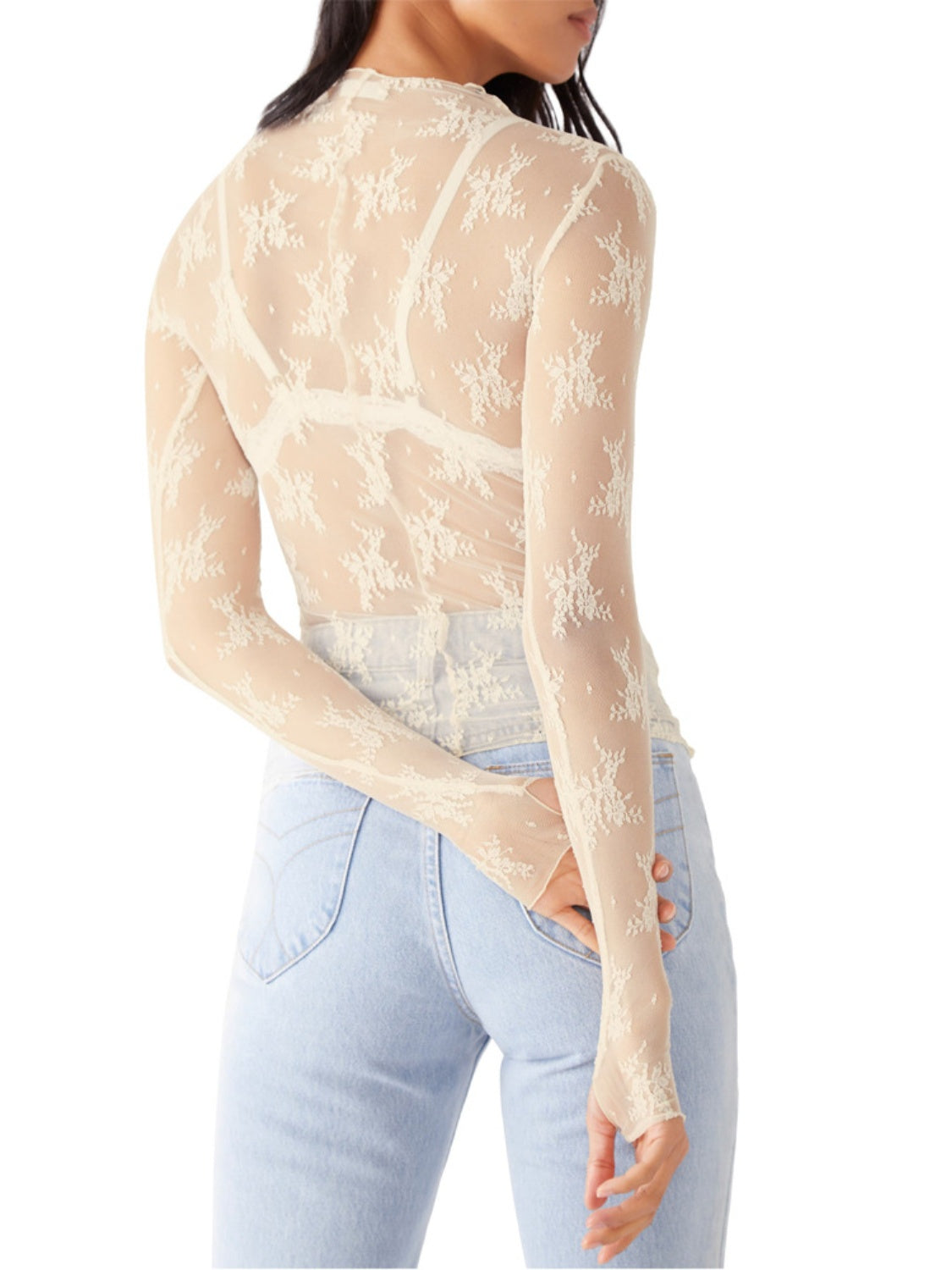 Lace Mock Neck Long Sleeve Blouse - The Goddess Galleries