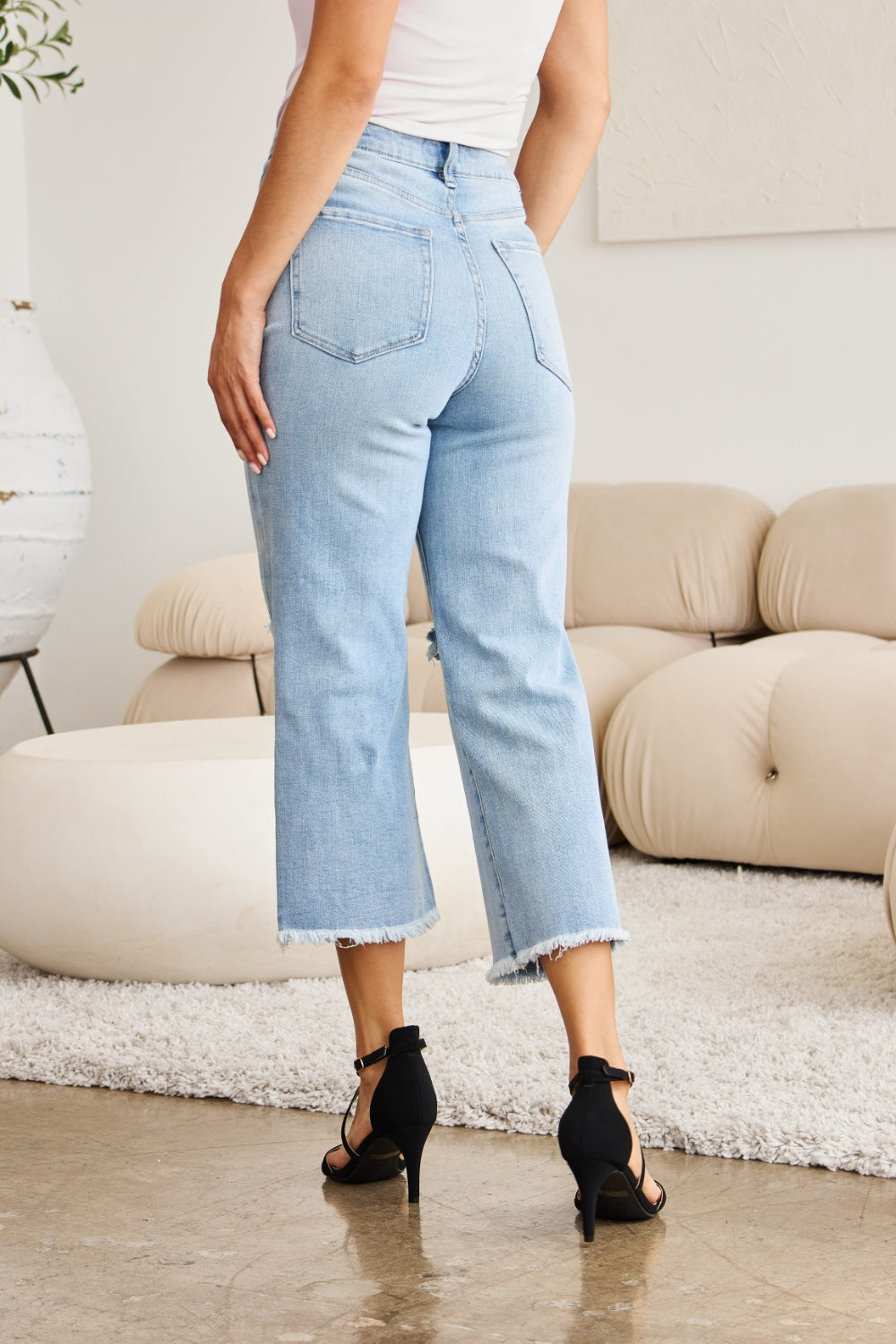 RFM Full Size Tummy Control High Waist Raw Hem Distressed Jeans - The Goddess Galleries