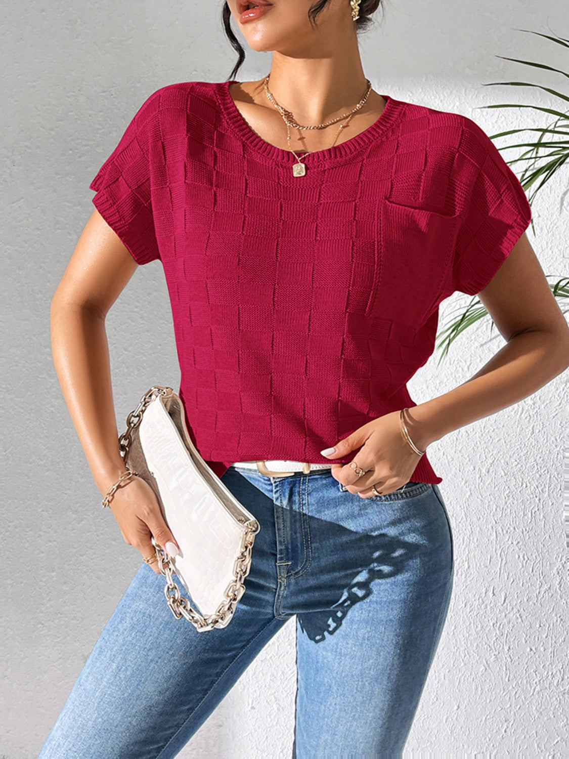 Round Neck Short Sleeve Knit Top - The Goddess Galleries