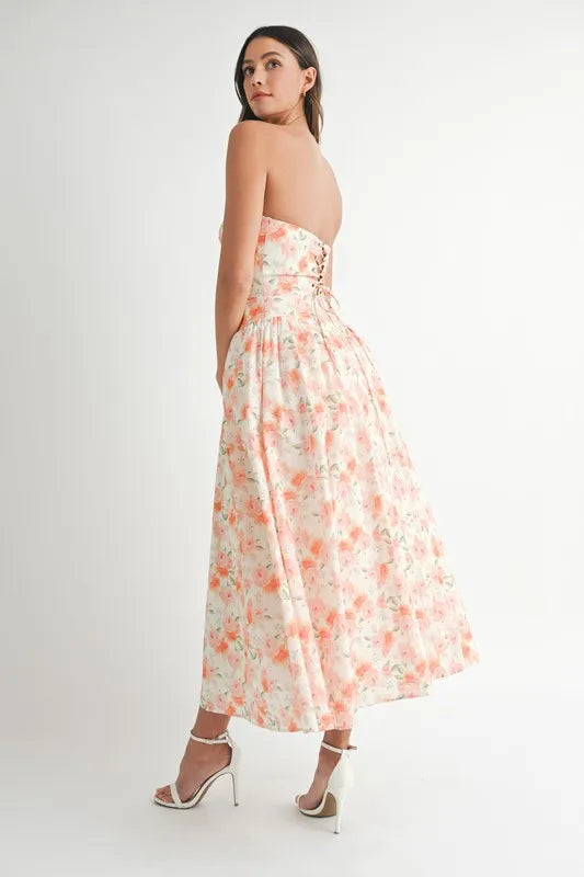 MABLE Sweetheart Neckline Floral Printed Midi Dress - The Goddess Galleries