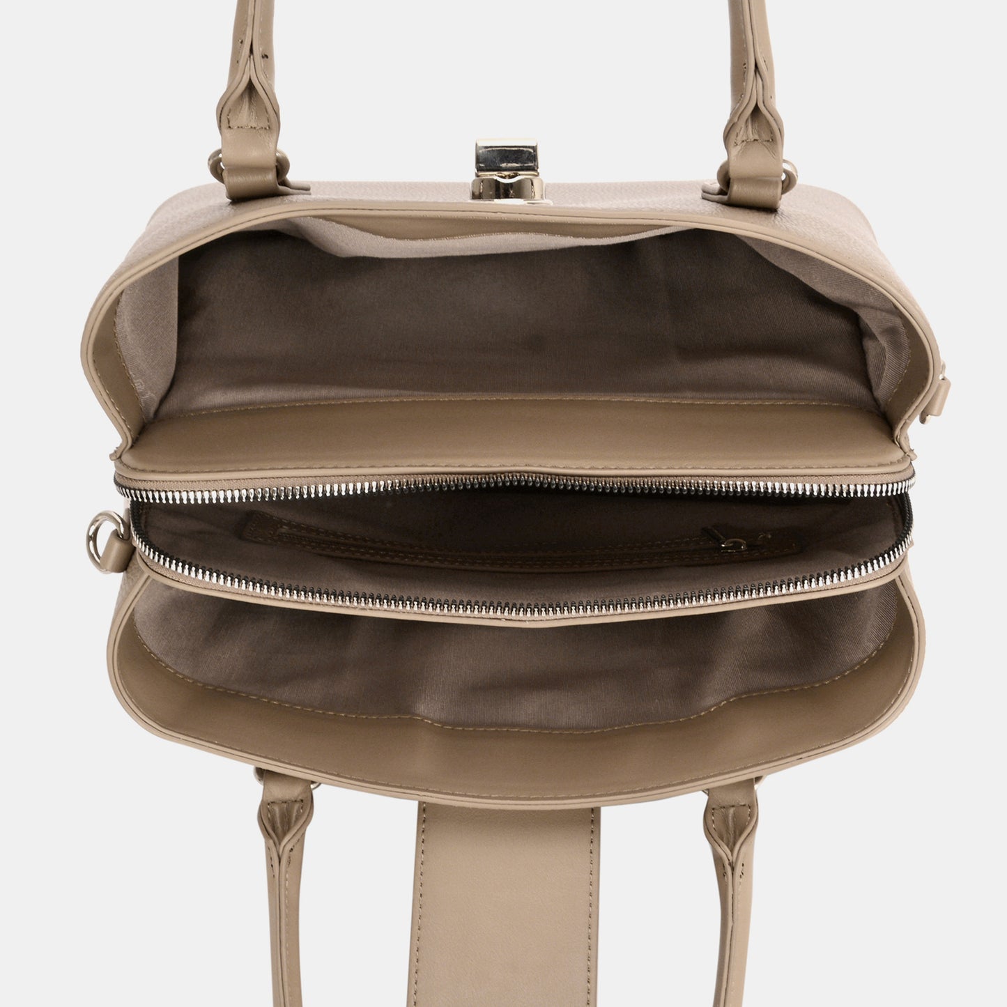 David Jones PU Leather Twist-Lock Tote Bag - The Goddess Galleries