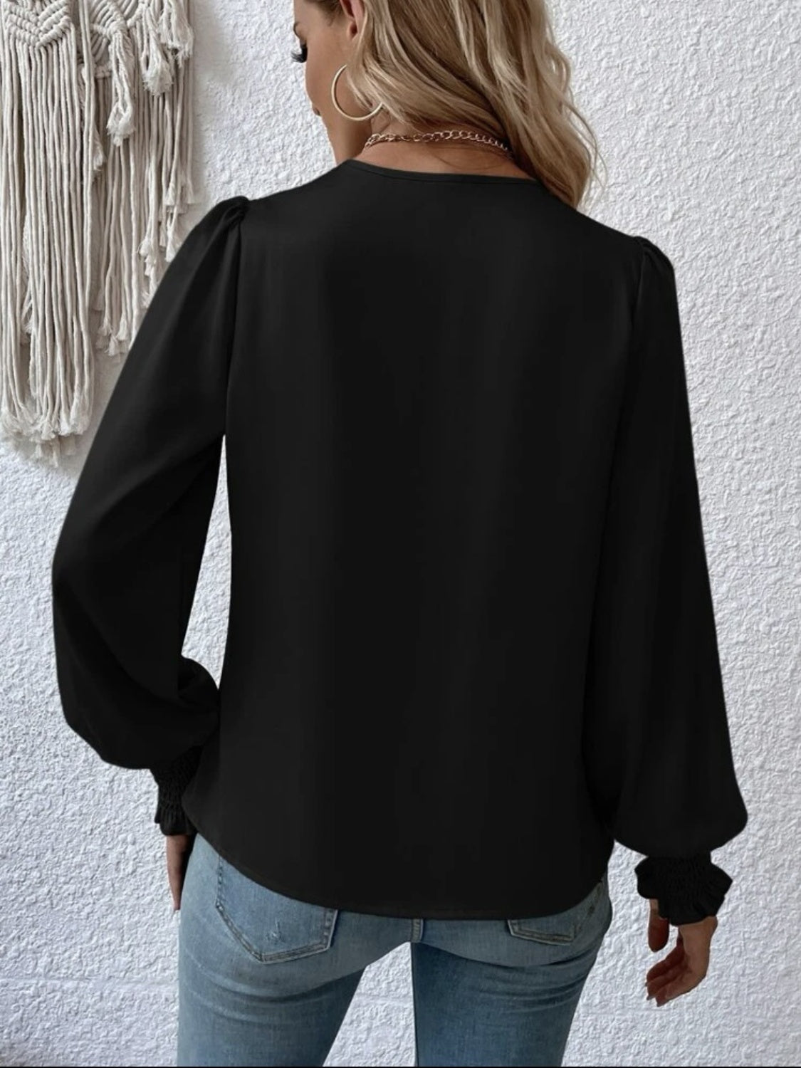 Surplice Smocked Lantern Sleeve Blouse - The Goddess Galleries