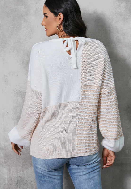 Contrast Round Neck Long Sleeve Sweater - The Goddess Galleries