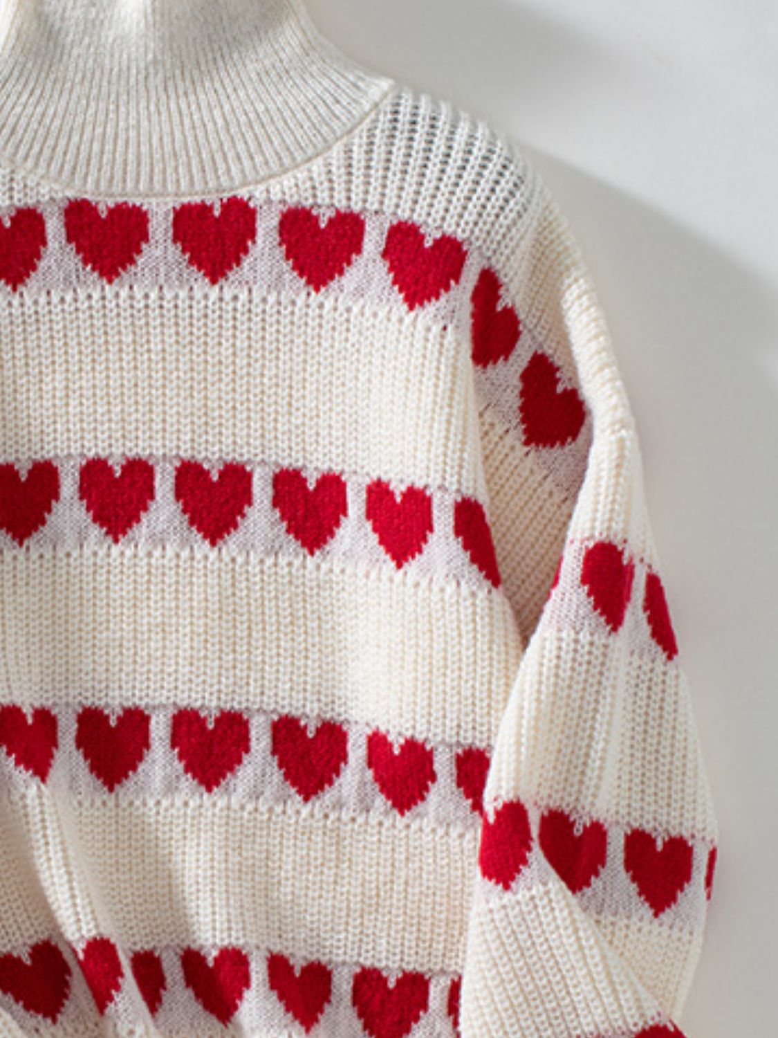 Heart Turtleneck Dropped Shoulder Sweater - The Goddess Galleries