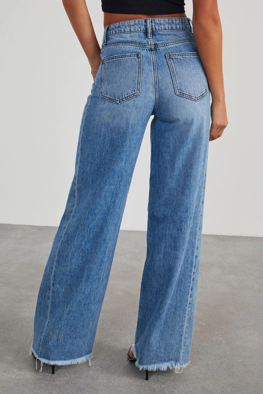 Raw Hem Wide Leg Jeans with Pockets - The Goddess Galleries