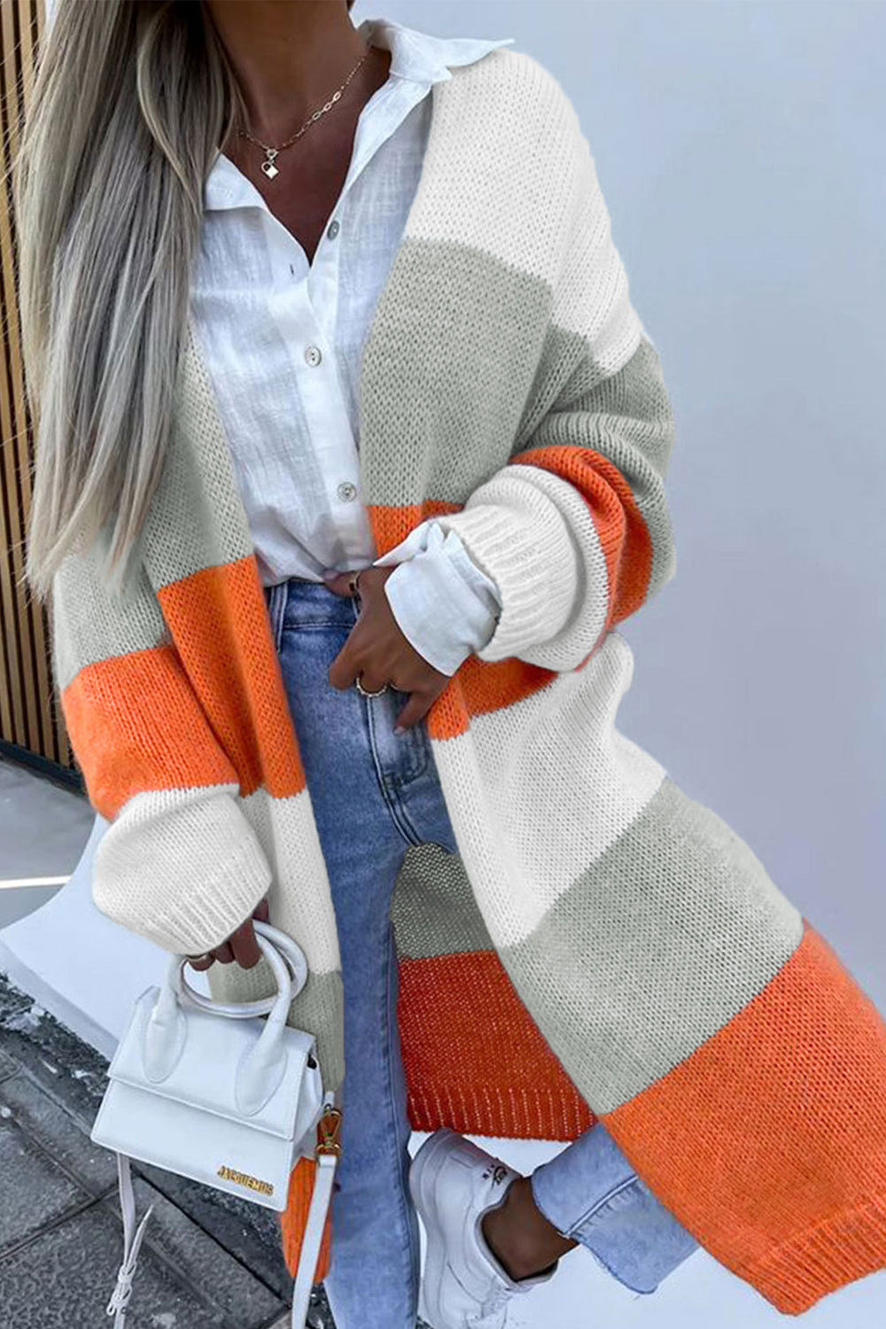 Color Block Open Front Duster Cardigan - The Goddess Galleries
