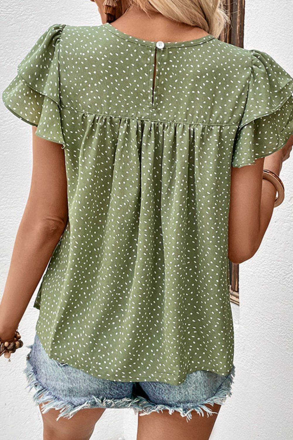 Perfee Printed Round Neck Puff Sleeve Blouse - The Goddess Galleries