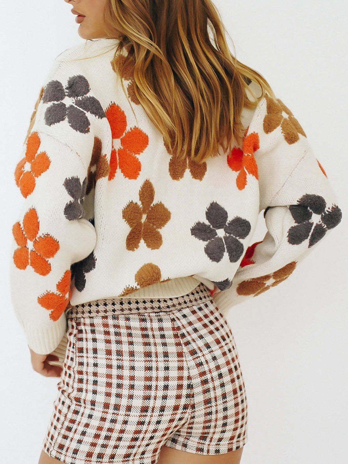 Floral V-Neck Button Up Long Sleeve Cardigan - The Goddess Galleries