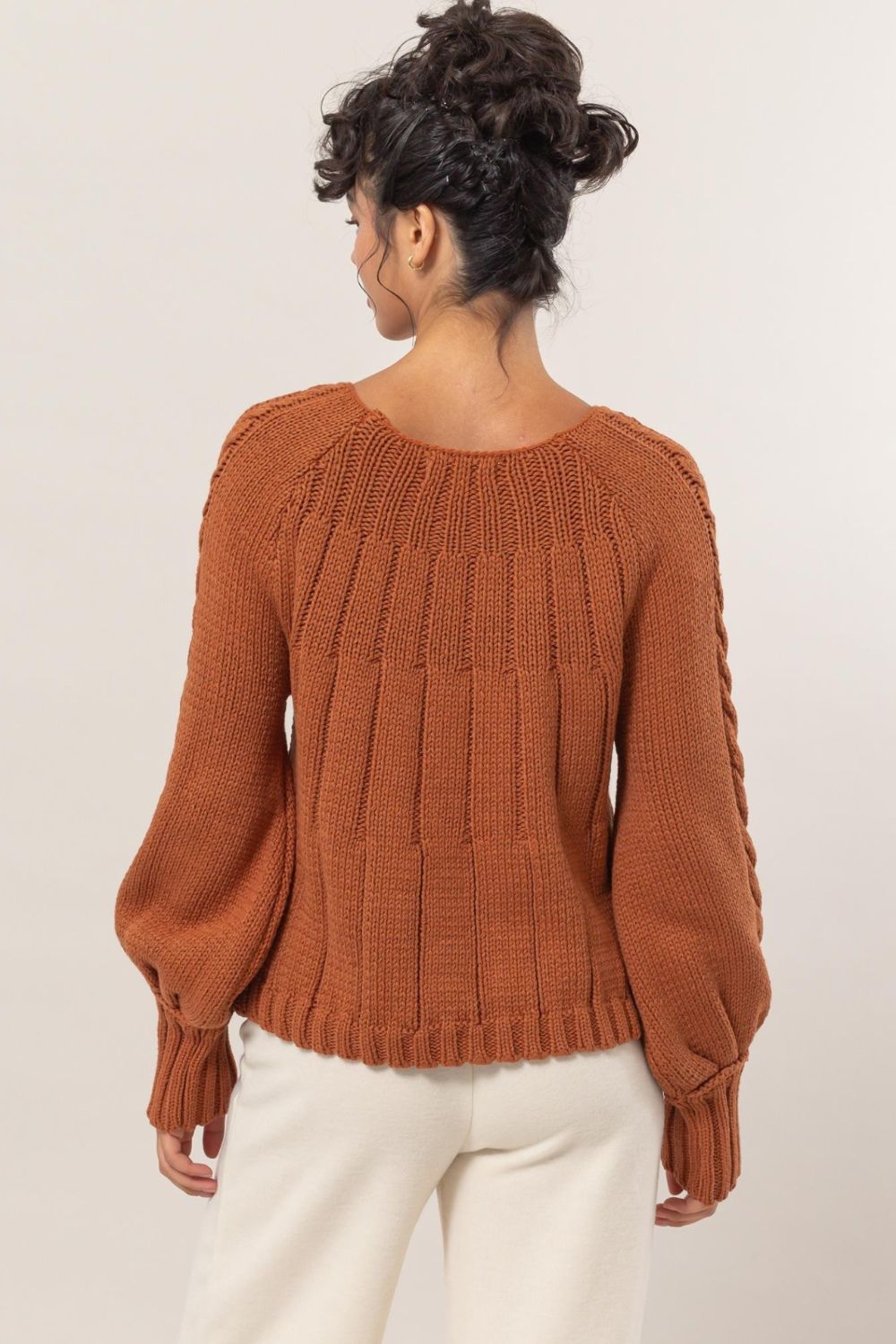 HYFVE Cable-Knit Round Neck Raglan Sleeve Sweater - The Goddess Galleries