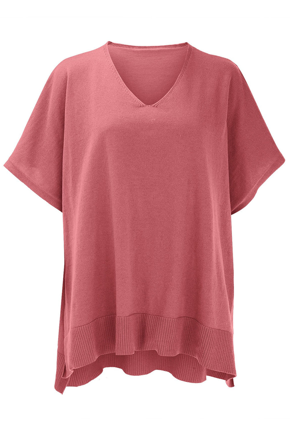 Slit V-Neck Half Sleeve Knit Top - The Goddess Galleries