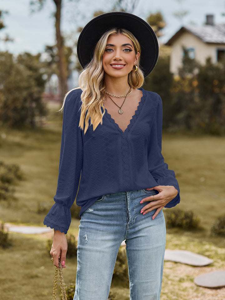 V-Neck Flounce Sleeve Blouse - The Goddess Galleries