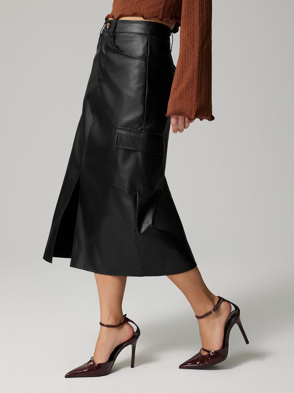 Slit Midi Skirt with Pockets - The Goddess Galleries