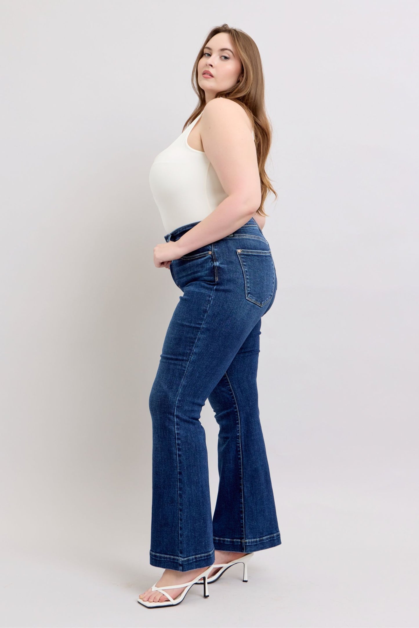 Judy Blue Full Size High Rise Flare Jeans with Pockets Plus Size - The Goddess Galleries