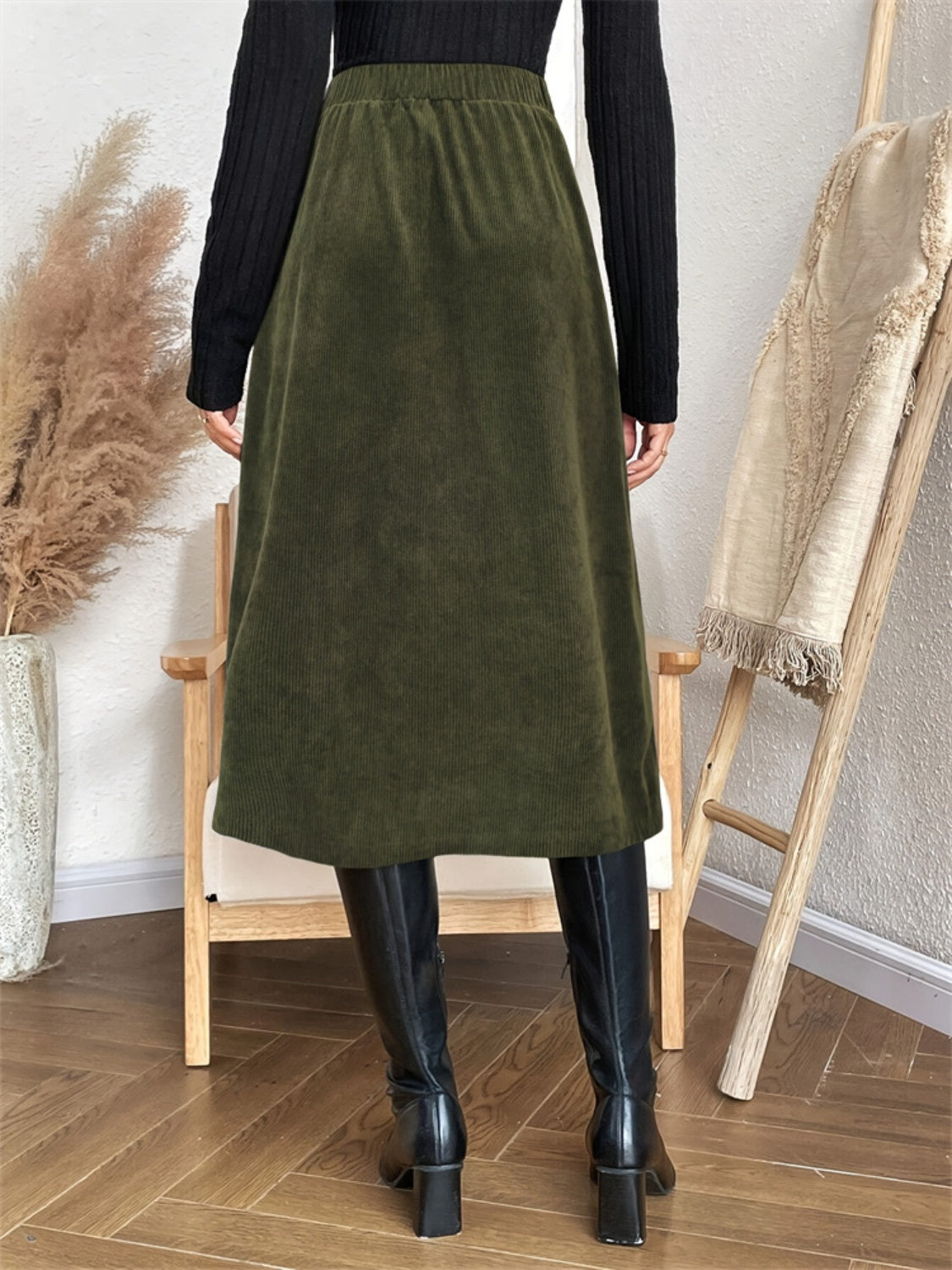 Pocketed Back Elastic Waist Skirt - The Goddess Galleries