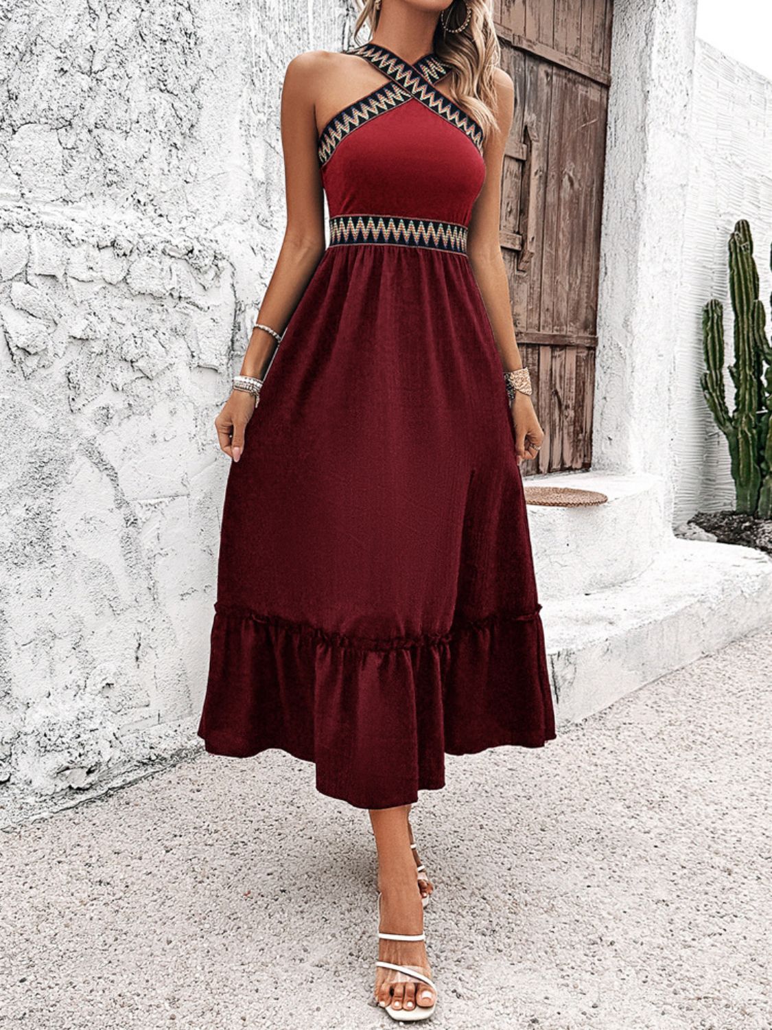 Devine Ruffled Slit Sleeveless Midi Dress - The Goddess Galleries