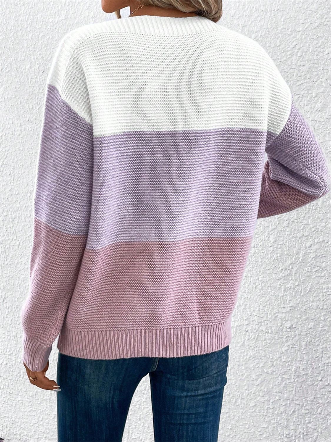 Color Block Drop Shoulder Long Sleeve Sweater - The Goddess Galleries