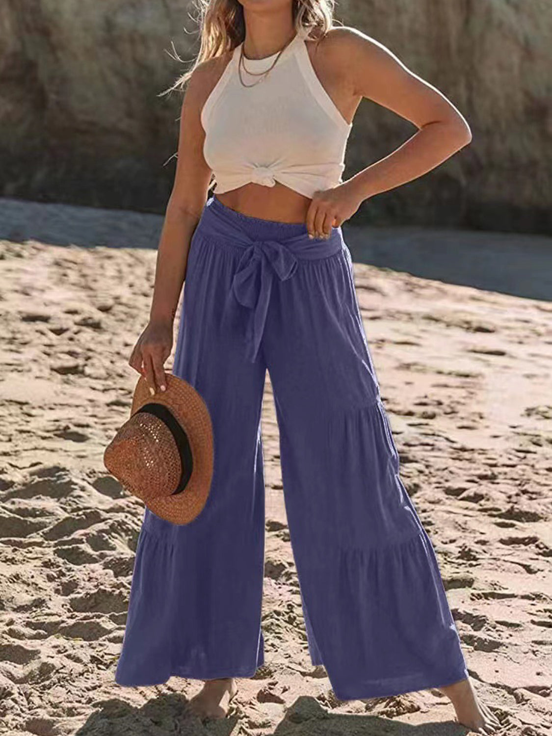 Tied Ruched Wide Leg Pants - The Goddess Galleries