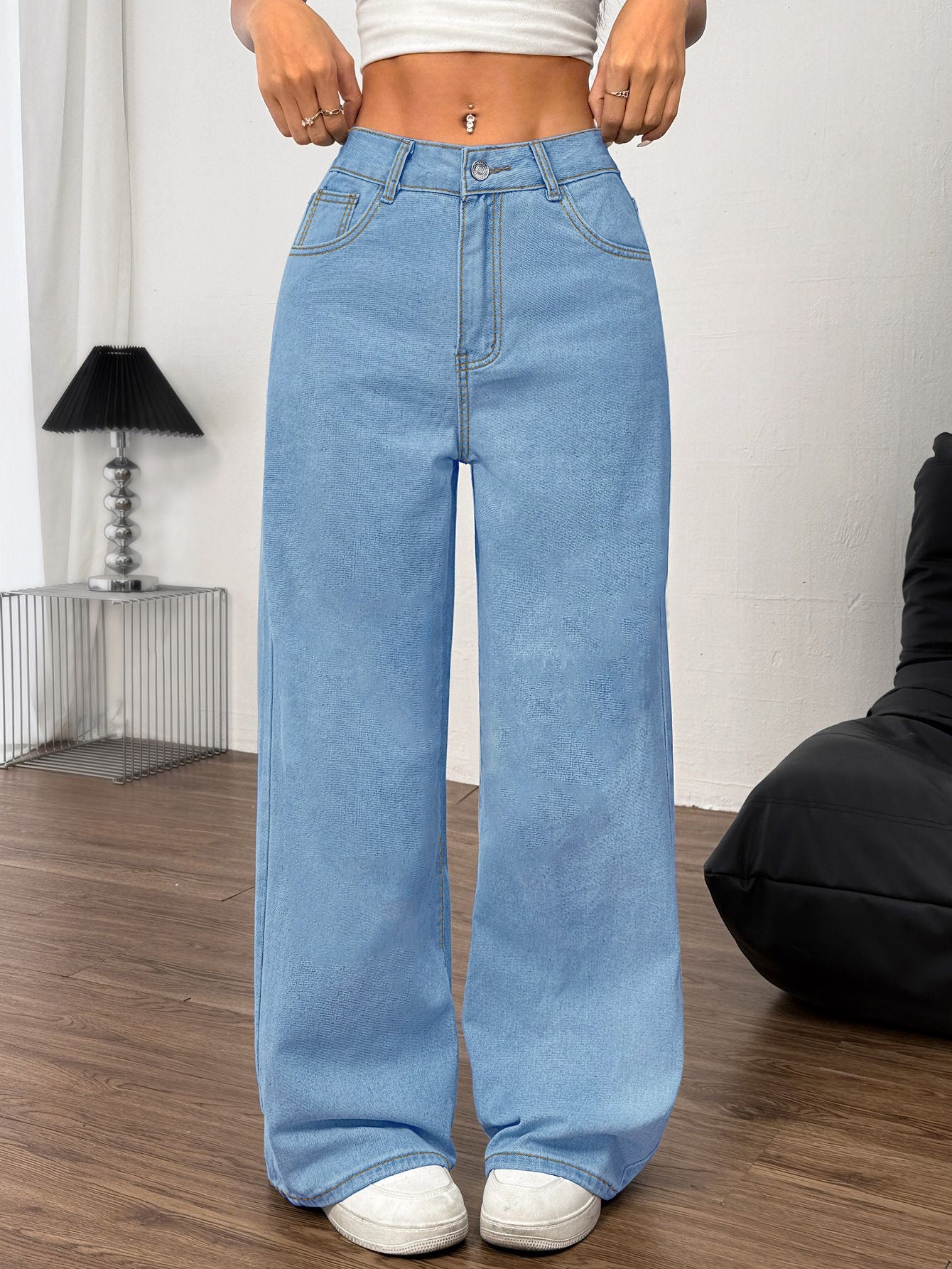 Embroidered Bow Back Wide Leg Jeans - The Goddess Galleries