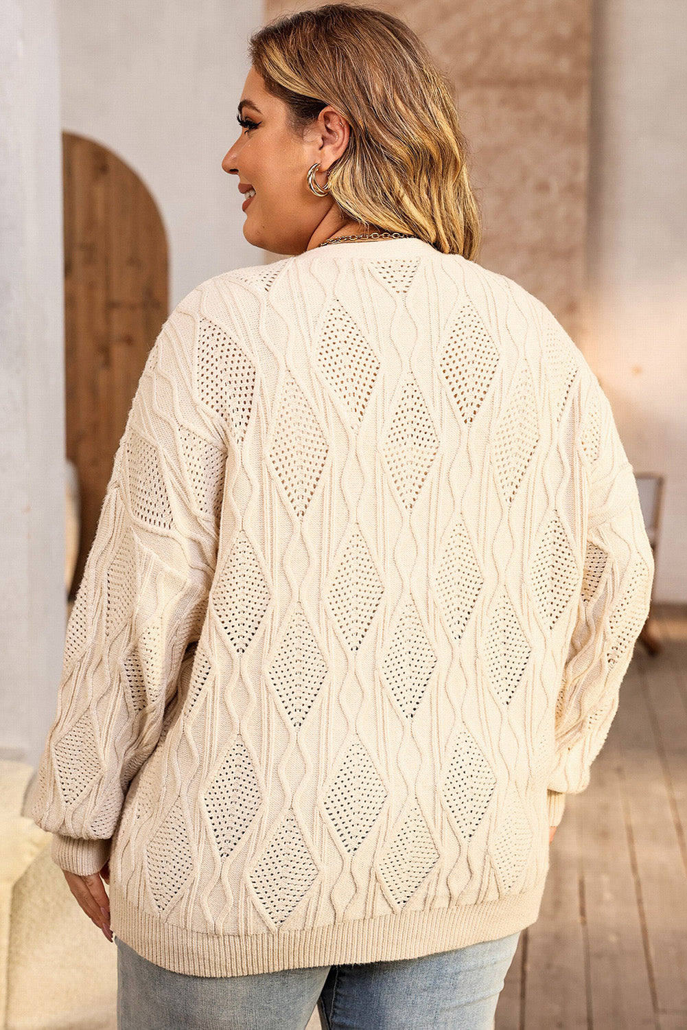 Plus Size Cable-Knit Button Up Sweater - The Goddess Galleries