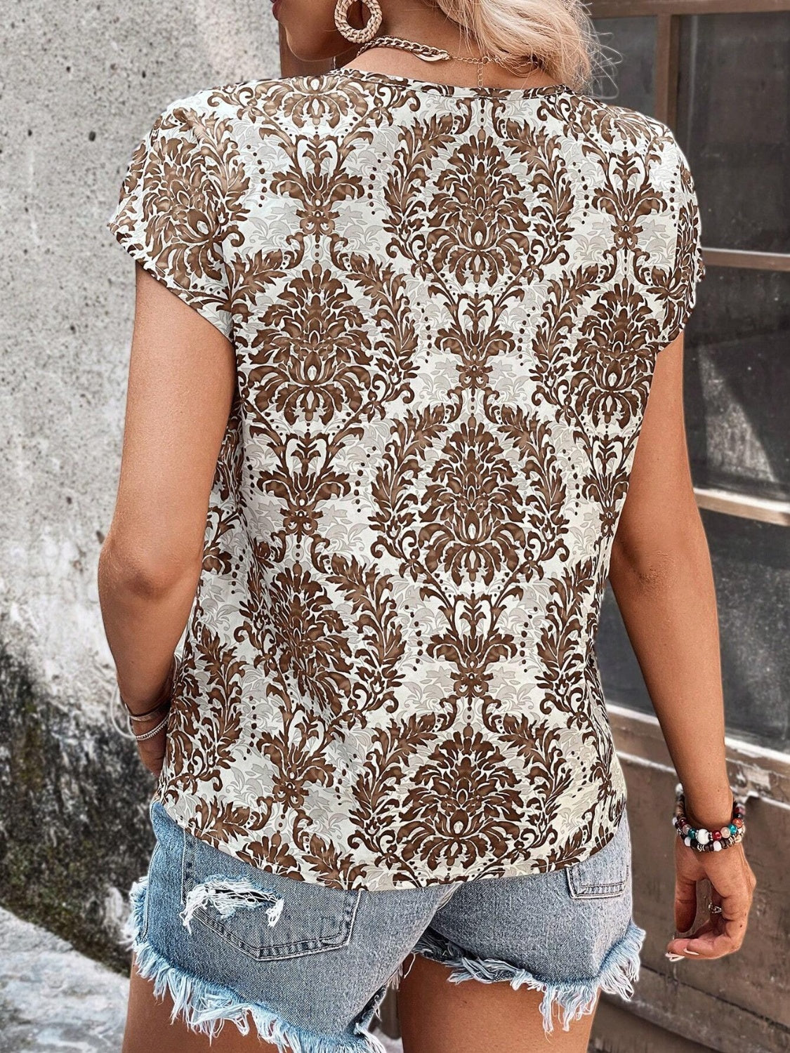 Printed Short Sleeve Blouse - The Goddess Galleries