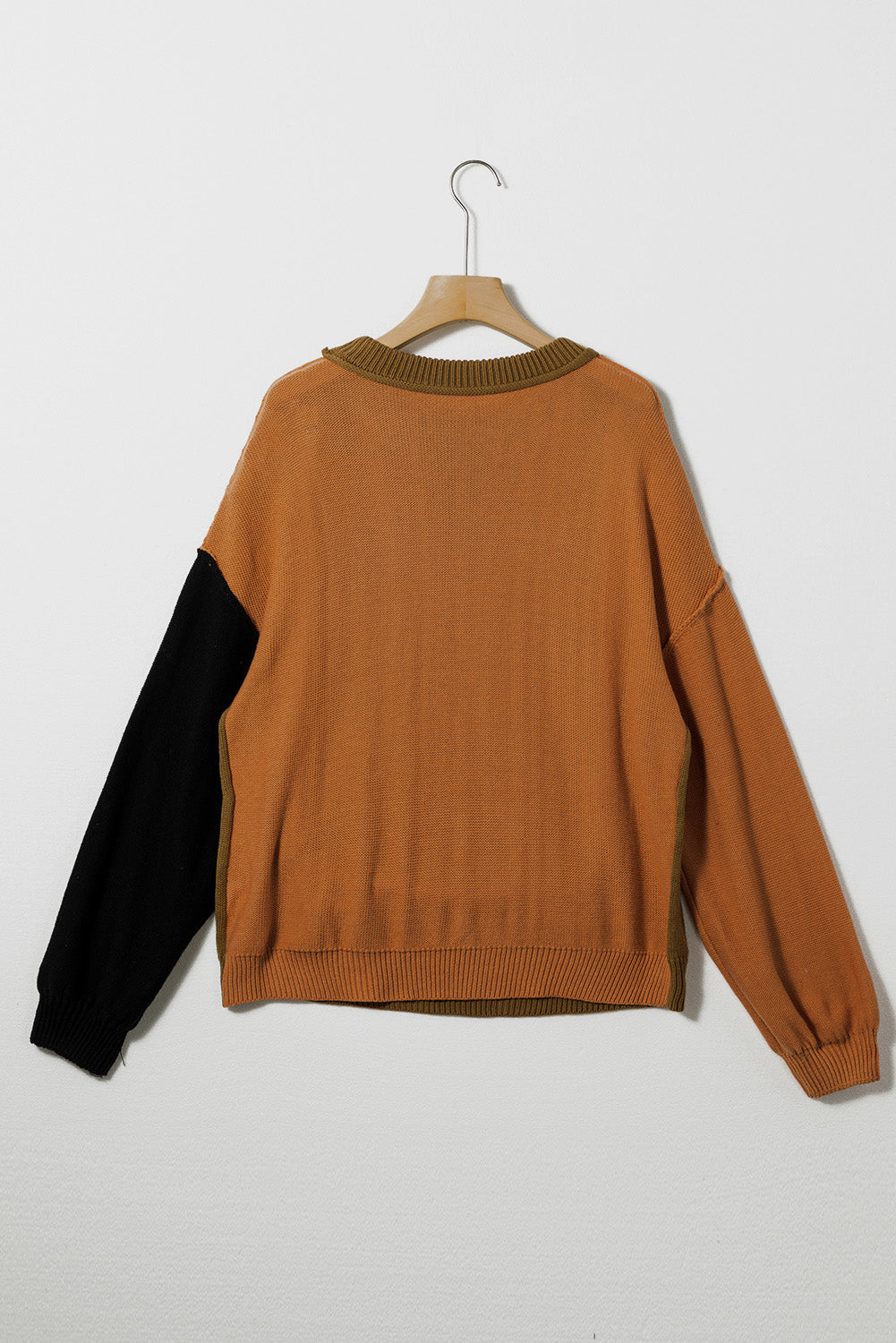 Contrast Round Neck Dropped Shoulder Sweater - The Goddess Galleries