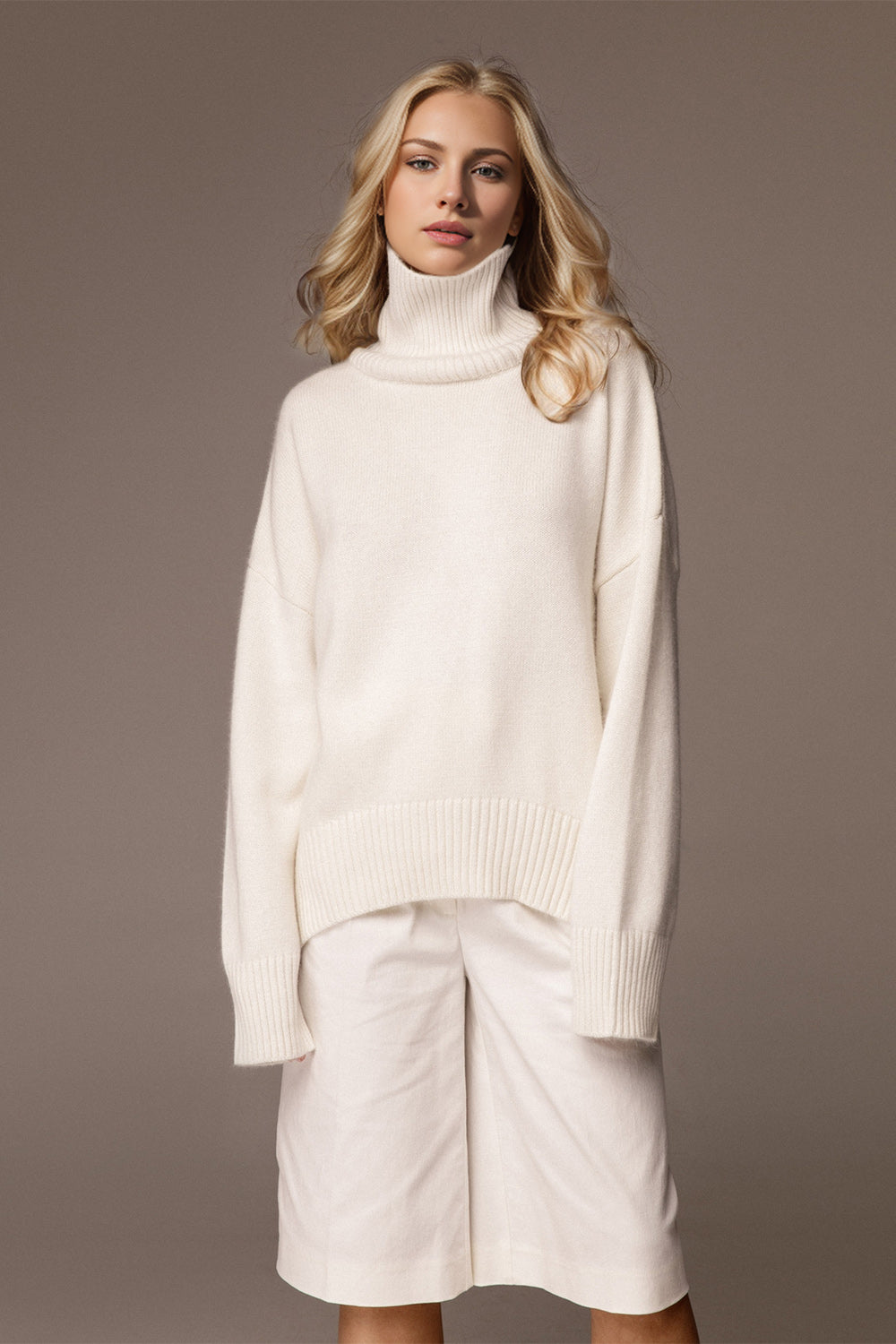 Basic Bae Turtleneck Dropped Shoulder Long Sleeve Sweater - The Goddess Galleries