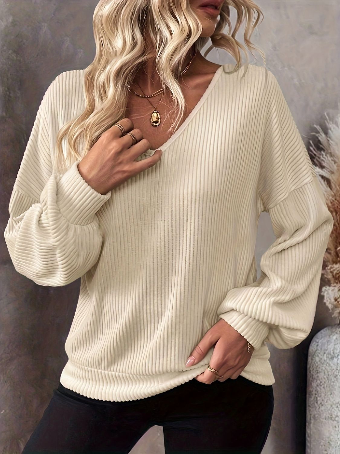 Bow Back V-Neck Drop Shoulder T-Shirt - The Goddess Galleries
