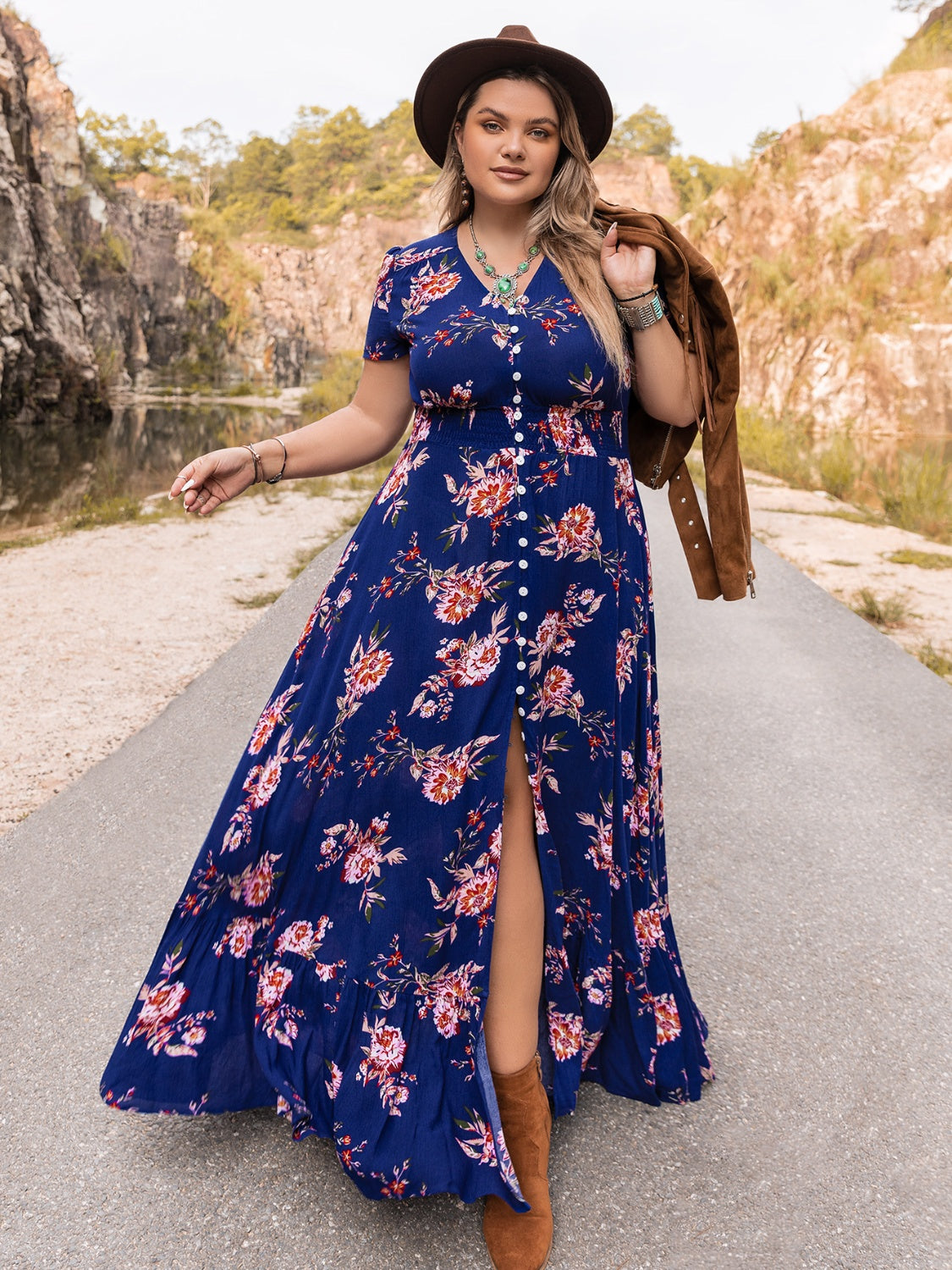 Plus Size V-Neck Maxi Dress - The Goddess Galleries