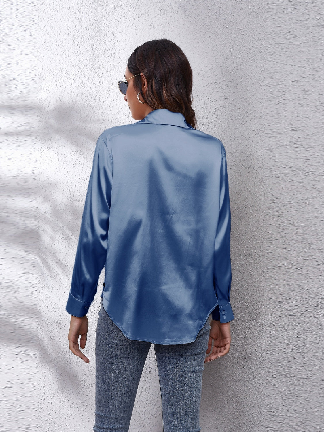 Collared Neck Buttoned Long Sleeve Shirt - The Goddess Galleries