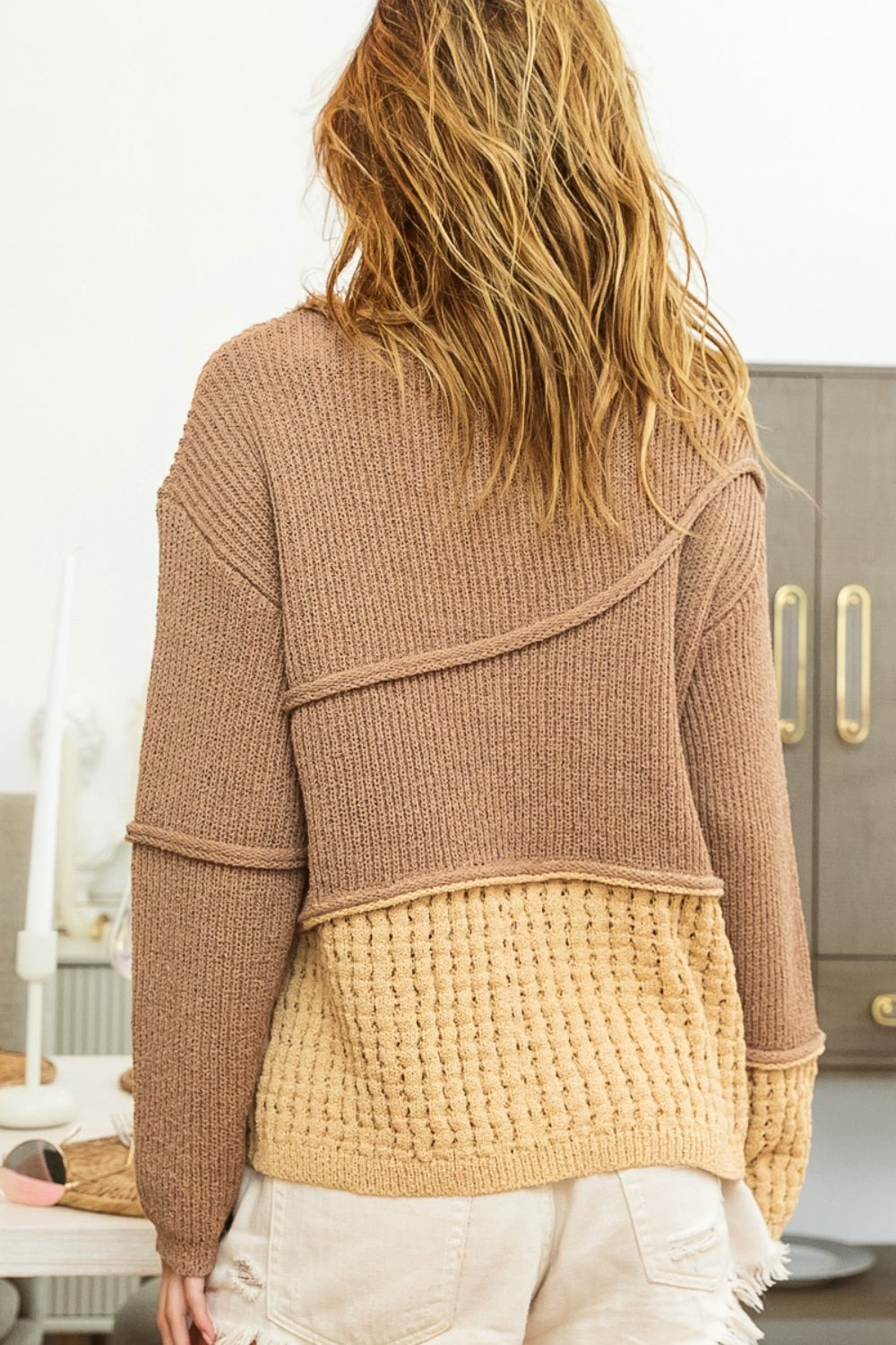 BiBi Texture Detail Contrast Drop Shoulder Sweater - The Goddess Galleries