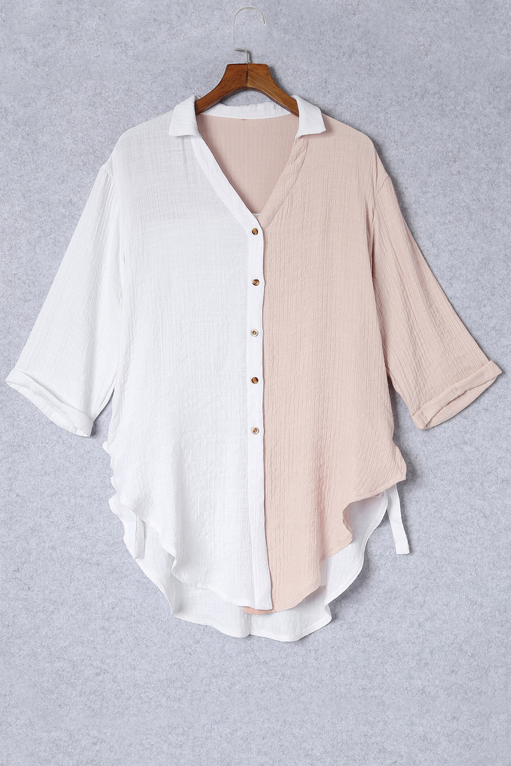 Two-Tone Button Up Dropped Shoulder Shirt - The Goddess Galleries