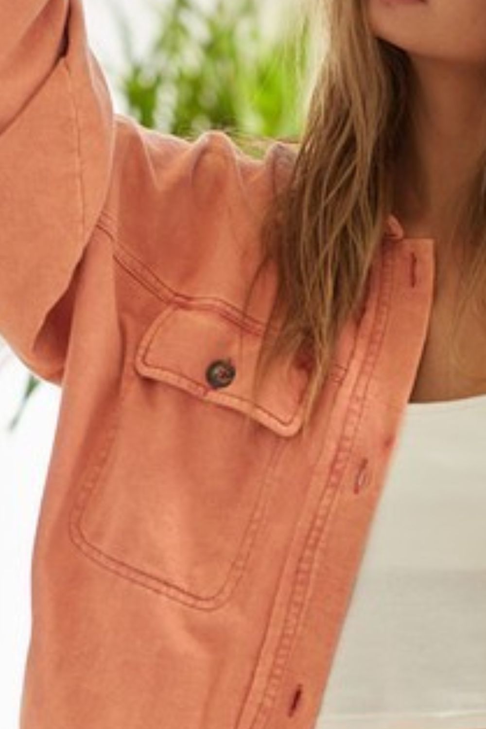BiBi Washed Button Up Shacket with Chest Pockets - The Goddess Galleries