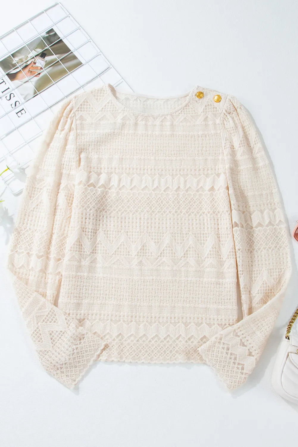 Lace Round Neck Long Sleeve Blouse - The Goddess Galleries