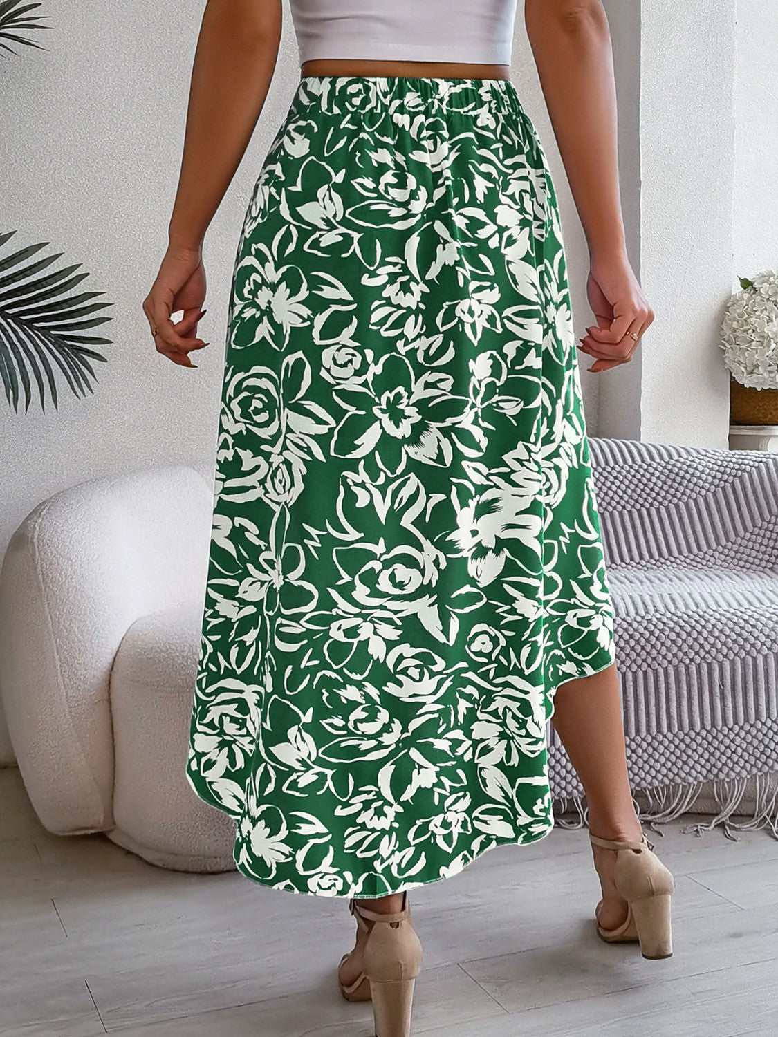 High-Low Printed High Waist Skirt - The Goddess Galleries
