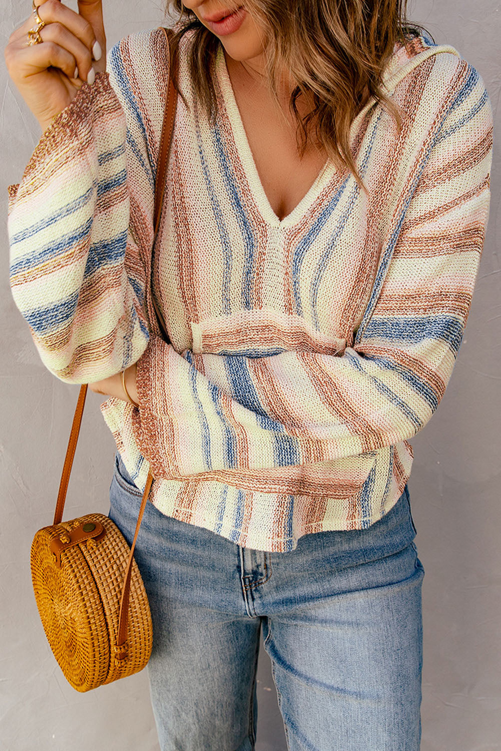 Striped Hooded Sweater with Kangaroo Pocket - The Goddess Galleries