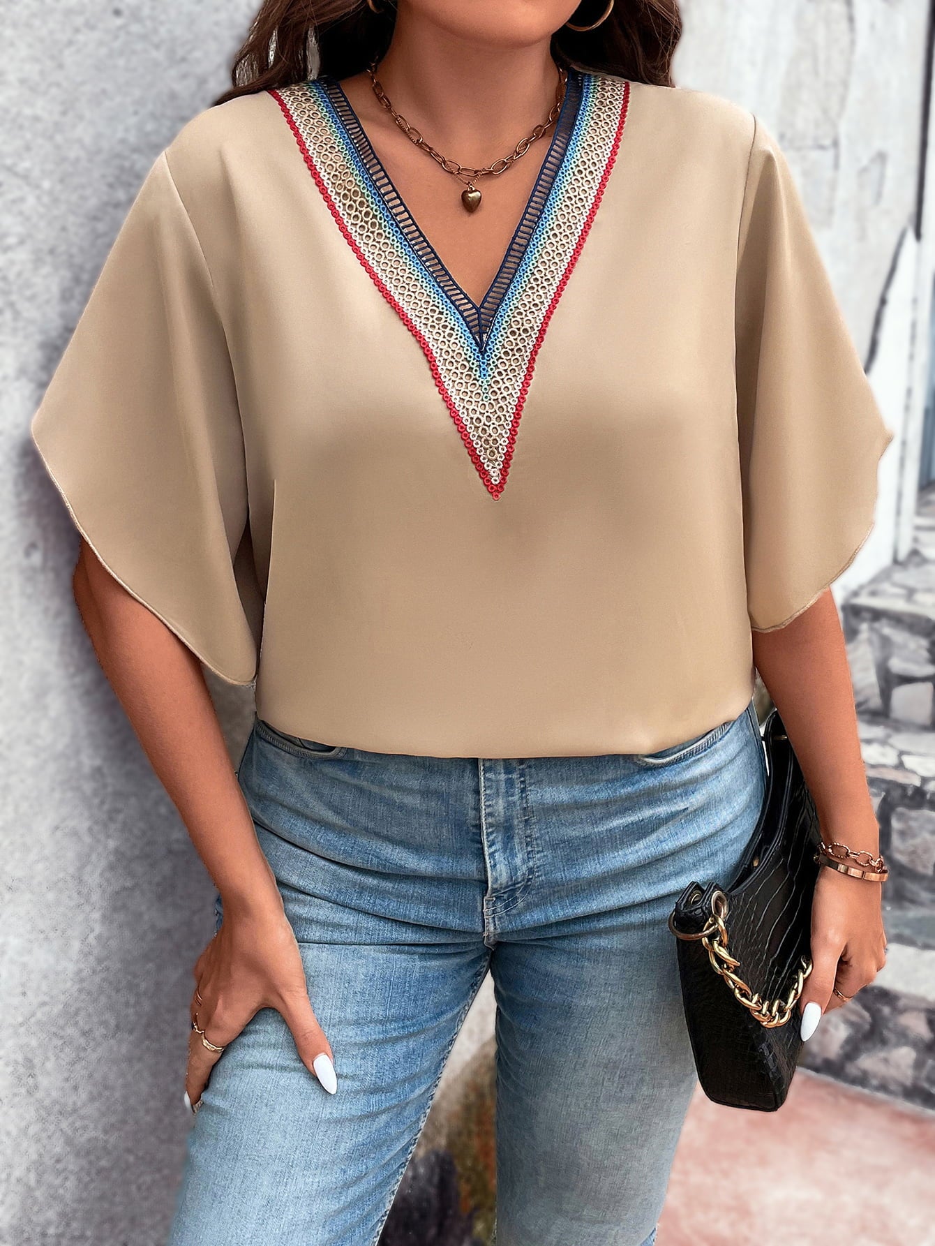 Honey Plus Size V-Neck Flutter Sleeve Blouse - The Goddess Galleries