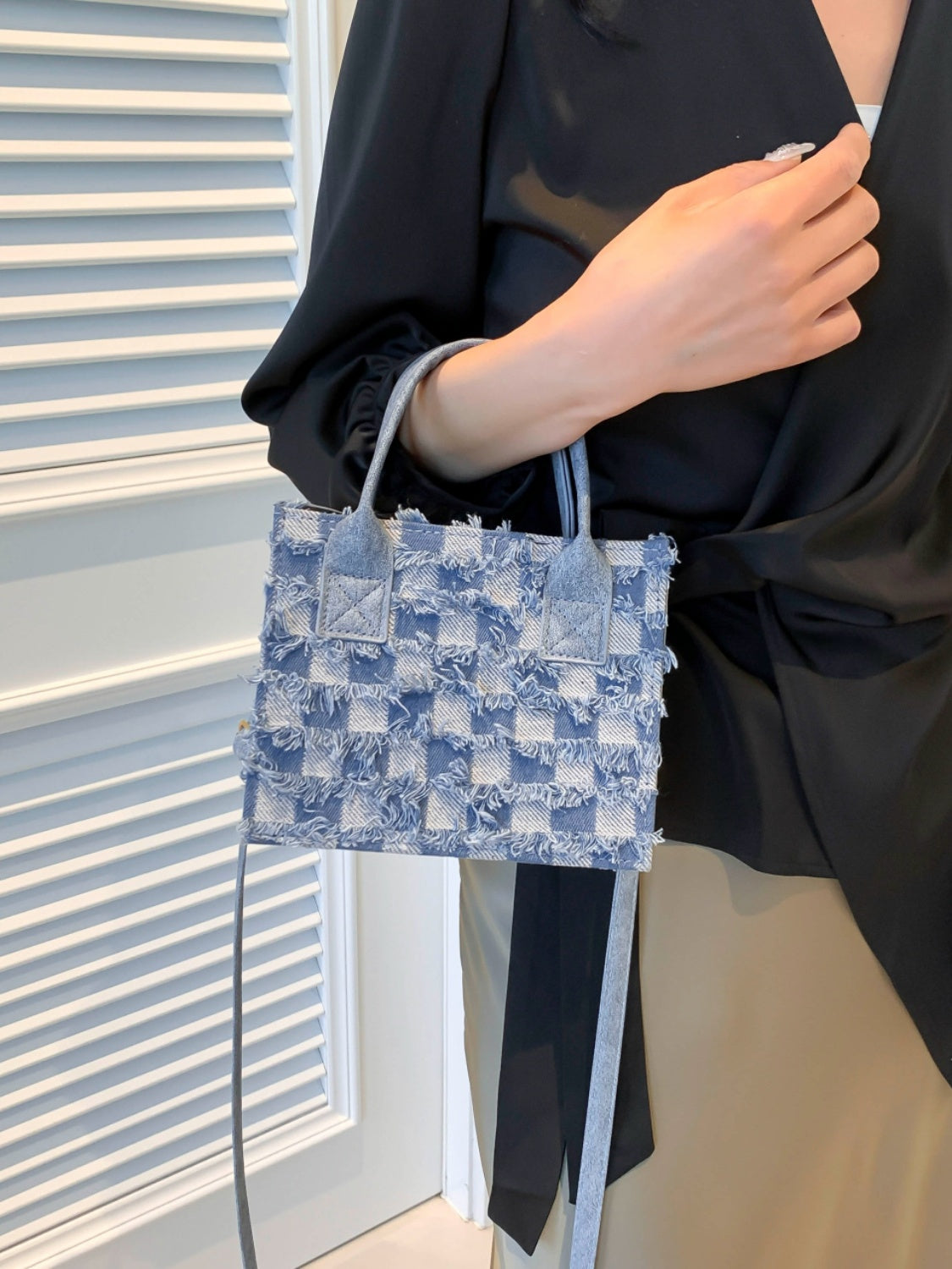 Raw Edge Plaid Shoulder Bag - The Goddess Galleries
